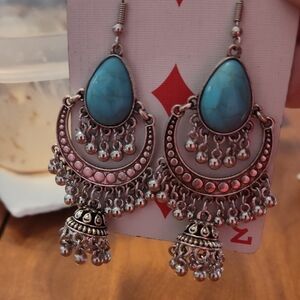 Bohemian Silver and Blue Dangle Earrings